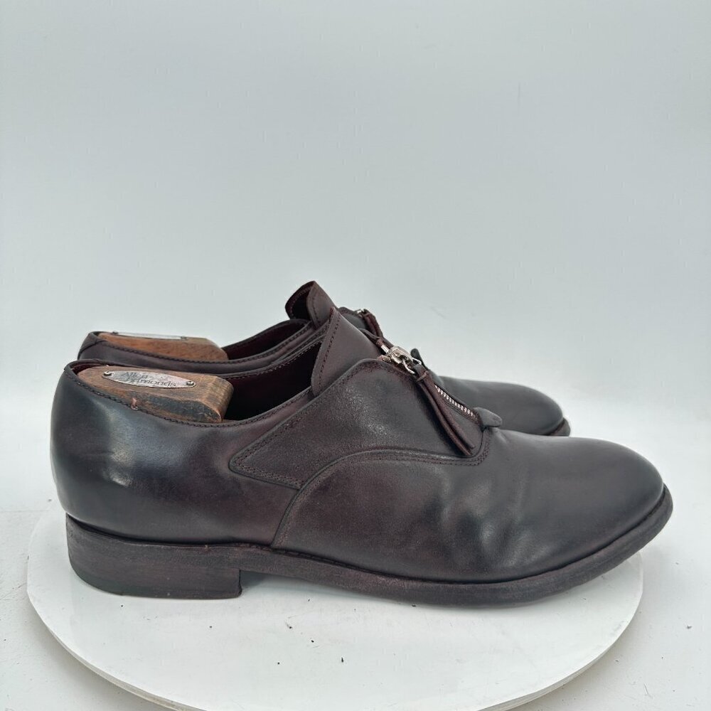 Premiata Men Size 9 Dark Brown Leather Front Zip Plain Toe Casual Shoes - Picture 4 of 11